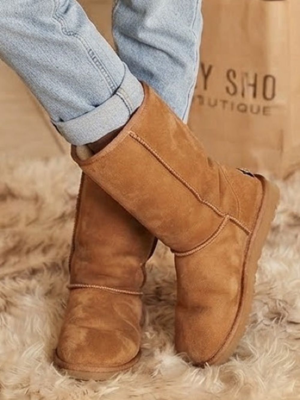 UGG Australia Chestnut tall mid calf sheepskin Suede slip on comfort cozy Boot 9